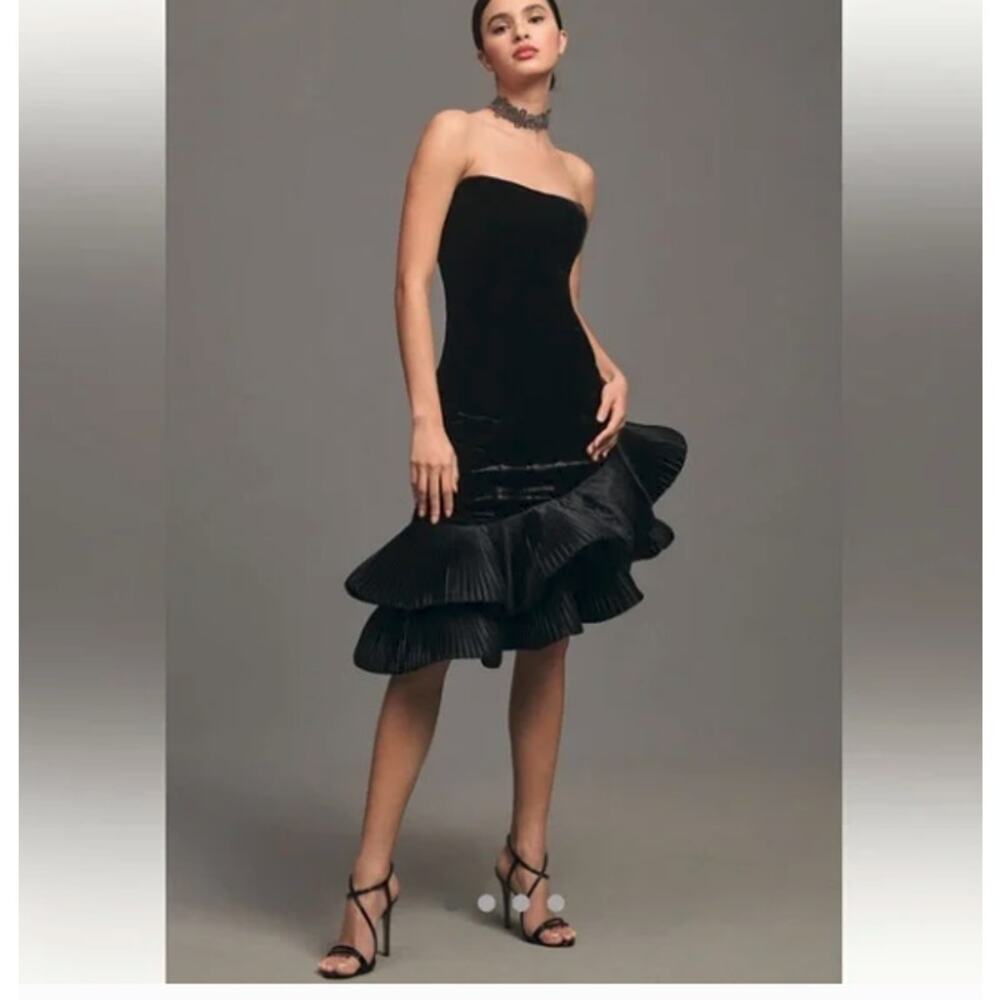 Anthropologie Womens Strapless Ruffle Hem Dress Black Size US 12 NWT